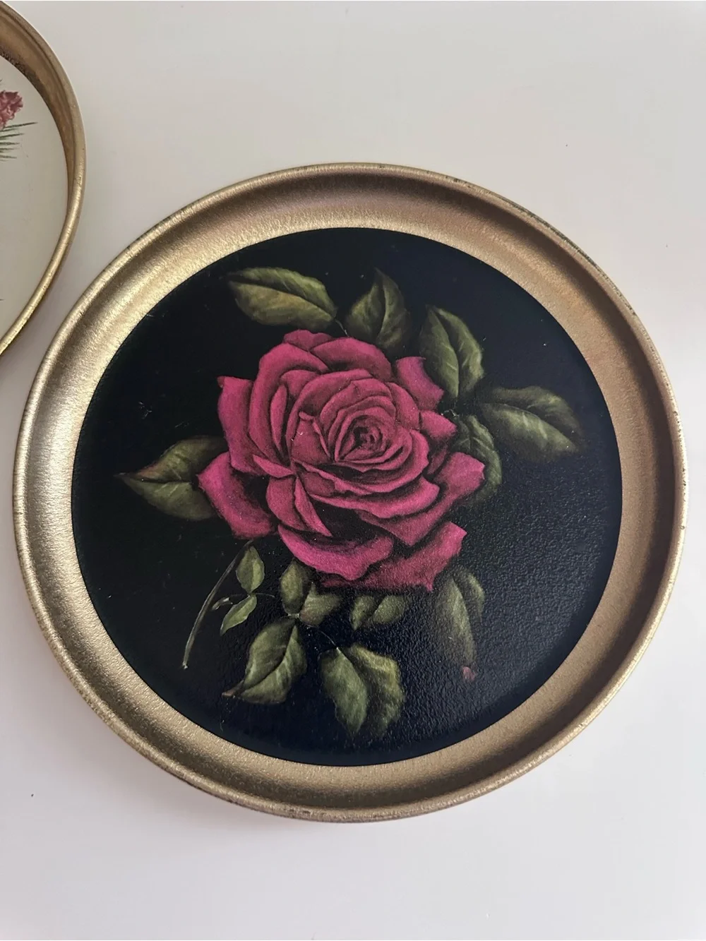 Vintage Decorative Tin Trays - Acorns and Rose - Excellent Condition